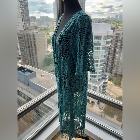 🆕 FARM Rio 🧿 NWOT Floral Crochet Tie Up Kimono, Teal - Sz M - Picture 6 of 16